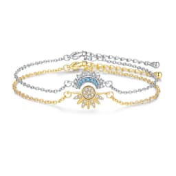 2Pcs Shiny Cubic Zircon Sun & Moon Bracelet Set For Women Adjustable Couple Bracelets Party Wedding Jewelry Gift