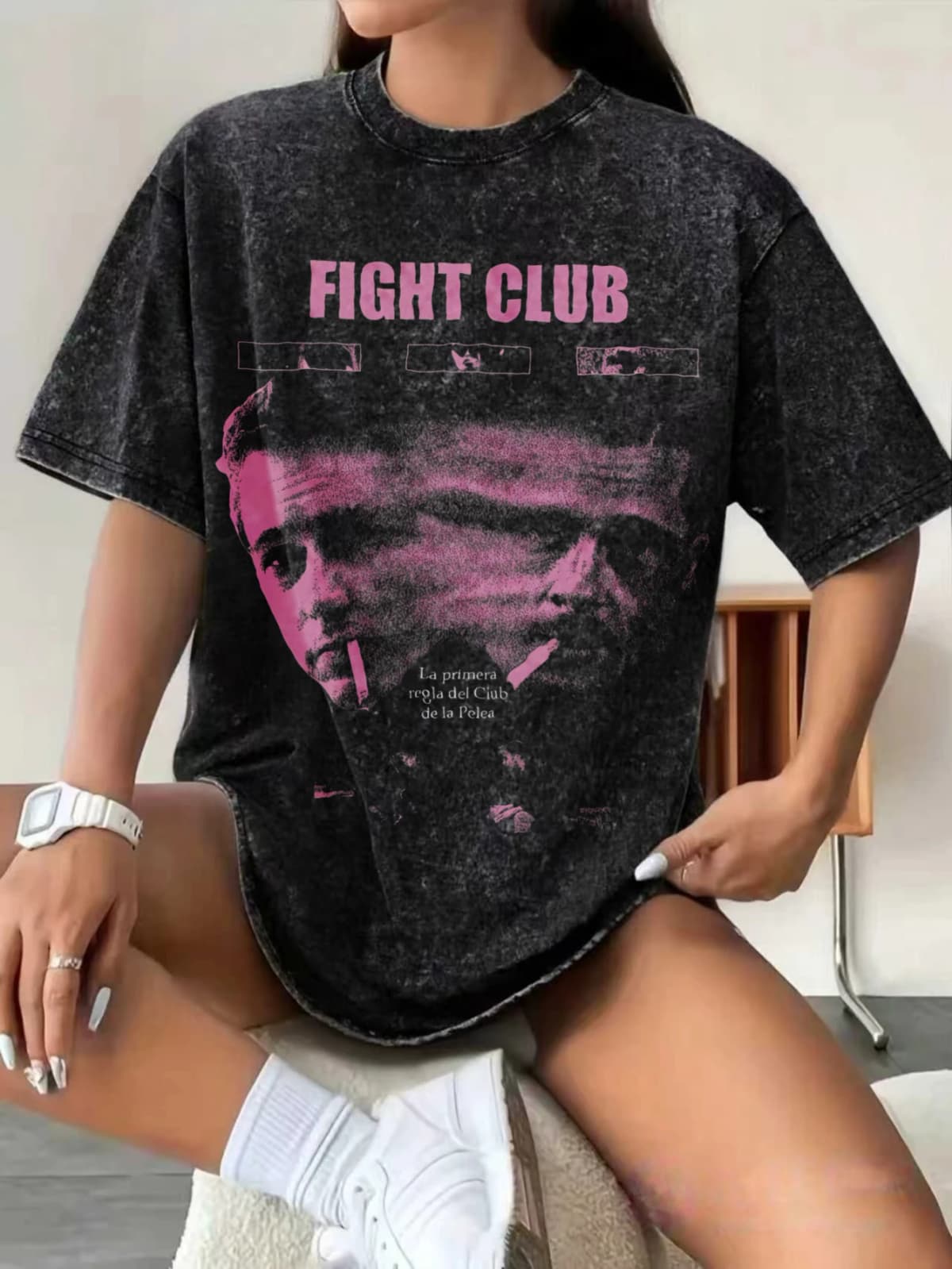 TV Fight Club Movie Pattern Men's Printed T-shirt Casual Retro Pure Cotton Short Sleeved T-shirt Unseix Loose Oversized T-shirt