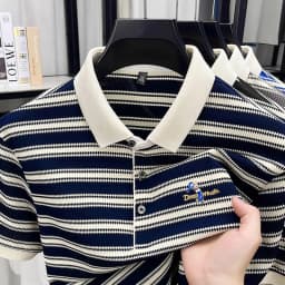High Quality Men's Polo Shirt, Summer Striped Lapel Short Sleeved T-shirt, Loose Casual Top