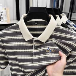 High Quality Men's Polo Shirt, Summer Striped Lapel Short Sleeved T-shirt, Loose Casual Top
