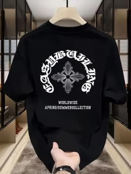 Summer Men's 100% Cotton T Shirt Simple Fashionable Style Print Comfortable Soft Breathable Fabric Suitable Home Casual Wear