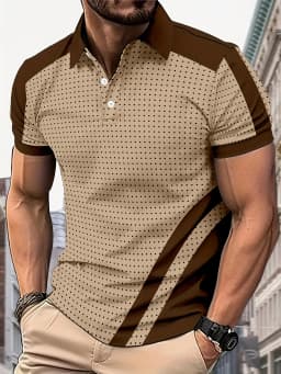 2026 Summer New Style Men's Short-Sleeved Polo Shirt with 3D Polka Dot Print - Street Casual Fashionable and Comfortable