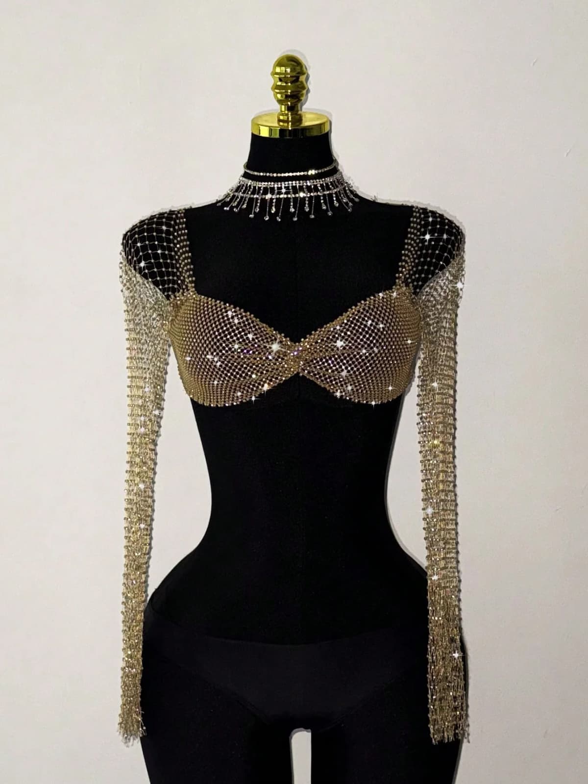 Elegant Rhinestone Mesh Long Sleeve Crop Top For Women Sexy Transparent Hollow Fishnet V Neck T Shirt Rave Beach Party Camisole