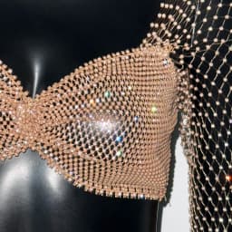 Elegant Rhinestone Mesh Long Sleeve Crop Top For Women Sexy Transparent Hollow Fishnet V Neck T Shirt Rave Beach Party Camisole