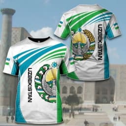 Men Uzbekistan National Flag Print T-Shirt Football Sports Pattern T-Shirts Casual Short Sleeve O-Neck Loose Soccer Fans Tees