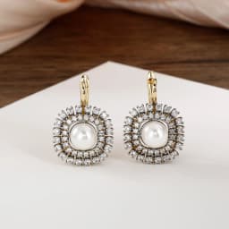 Women's Luxury Inlaid Zirconia Vintage Pearl Earrings Ring Set Copper Plated 14K Gold Fashion Jewelry Wedding Party Gift