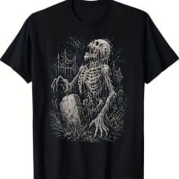 Men'S Graphic T-Shirt Featuring Zombie Skeleton Design Gothic Heavy Metal Inspired Heavyweight Tee Made of 180Gsm Fabric