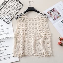 Crochet Vests Women Sleeveless Hollow-Out Open-up Lace Top Open-stitch Knit Waistcoat Spring Summer 2026 Bohemian Vintage