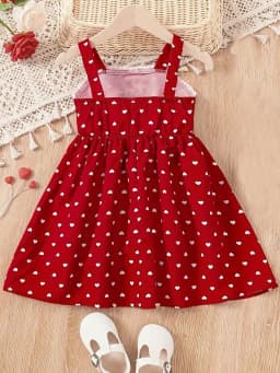 2026 Girls' Summer Fashion Dress, Casual Love Pattern, Breathable Sleeveless Square Neck (No Accessories)