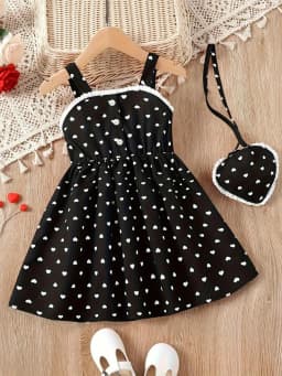 2026 Girls' Summer Fashion Dress, Casual Love Pattern, Breathable Sleeveless Square Neck (No Accessories)