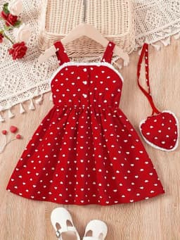 2026 Girls' Summer Fashion Dress, Casual Love Pattern, Breathable Sleeveless Square Neck (No Accessories)