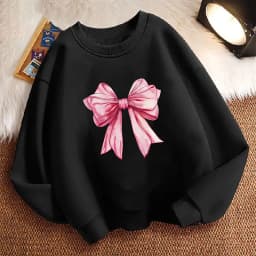 Pullover Crew Neck Fashion Pink Color Bow Design Y2k Hoodie Children's Sweatshirt Hoody Girls Kawaii Casual Hoodies