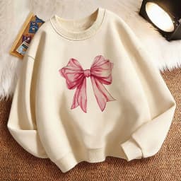 Pullover Crew Neck Fashion Pink Color Bow Design Y2k Hoodie Children's Sweatshirt Hoody Girls Kawaii Casual Hoodies
