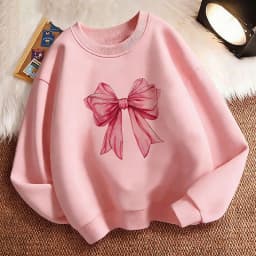 Pullover Crew Neck Fashion Pink Color Bow Design Y2k Hoodie Children's Sweatshirt Hoody Girls Kawaii Casual Hoodies