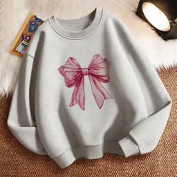 Pullover Crew Neck Fashion Pink Color Bow Design Y2k Hoodie Children's Sweatshirt Hoody Girls Kawaii Casual Hoodies