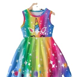 2026 Girls' Casual Spring/Summer Autumn Dream Unicorn Printed Sleeveless Round Neck Dress, Colorful Sleeveless Dress