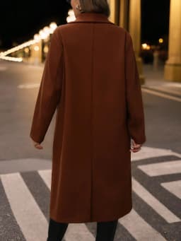 Caramel Brown Mid-Length Lapel Wool Blend Coat, Fall Winter Oversized Elegant Plus-Size Woolen Outerwear