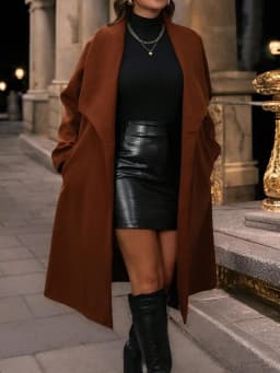Caramel Brown Mid-Length Lapel Wool Blend Coat, Fall Winter Oversized Elegant Plus-Size Woolen Outerwear