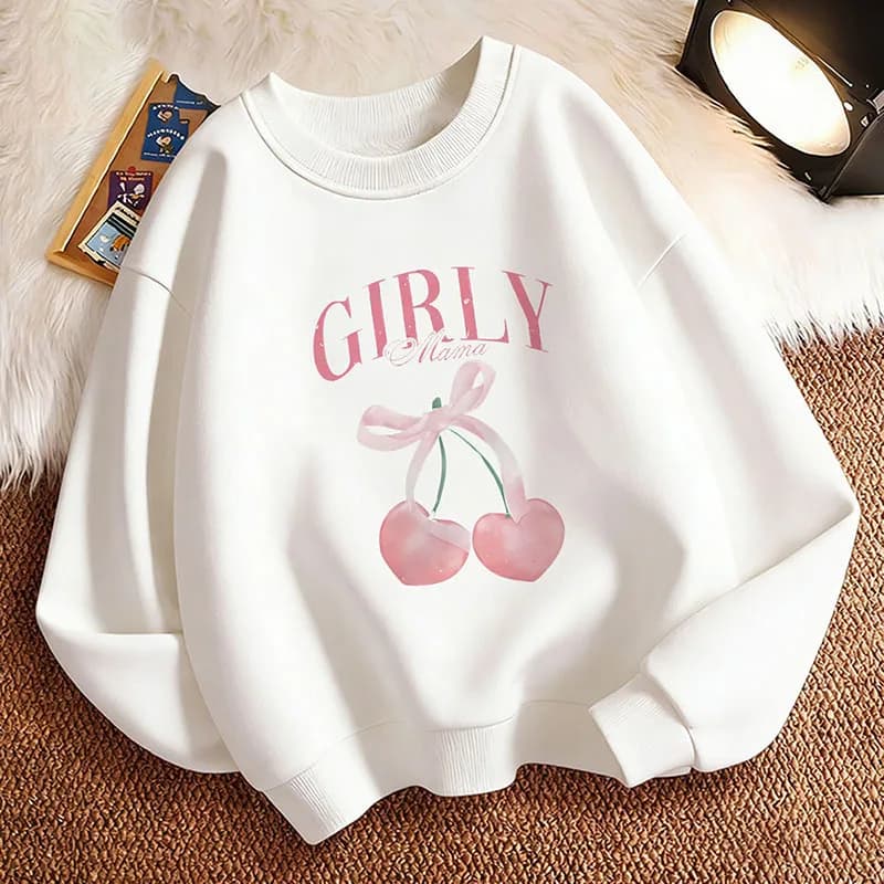 Pullover Y2k Girls Cherry Design Printed Fashion Sweatshirt Kids Children's Sweatshirts Hoody Girls Casual Hoodies Clothes