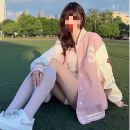 Women's Vintage Preppy-Style Fleece-Lined Pink Baseball Jacket – Versatile, Thick-Knit Cardigan Women's Clothing
