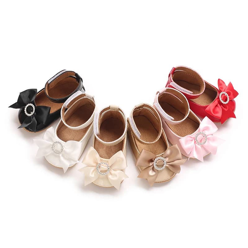 6-Color Mary Jane Princess Bow Baby Shoes PU Leather Spring First Walkers Soft Sole Women's Footwear for Babies