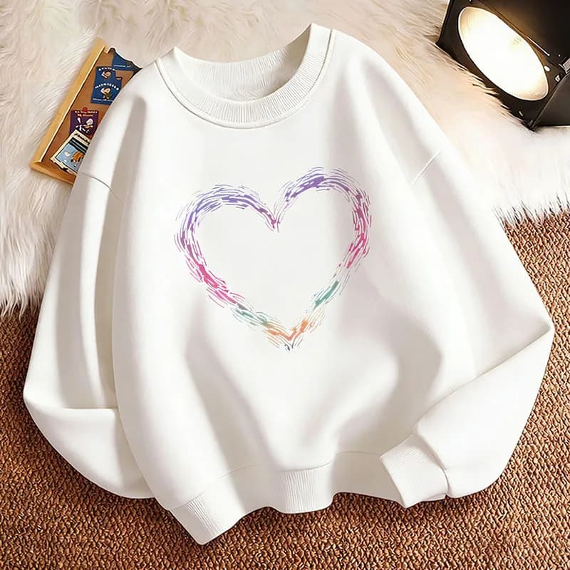 Funny Children's Sweatshirt Pullover Love Heart Crew Neck Graphic Print Hoodie Boy/Girl Kids Hoody