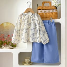 Kids Clothes Girls Spring Fashion Floral Jacquard Chiffon Long-sleeved Top + Wide-leg Pants Sets Children's Daily Casual Wear