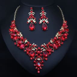 Five-color crystal precious stone necklace and earrings set - bridal banquet women's accessories