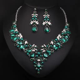 Five-color crystal precious stone necklace and earrings set - bridal banquet women's accessories