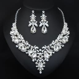 Five-color crystal precious stone necklace and earrings set - bridal banquet women's accessories