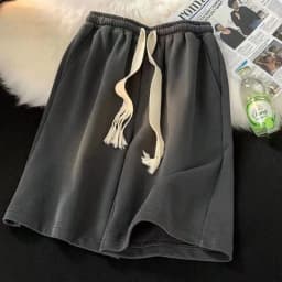 Cotton Grey Five Quarter Pants for Women, Summer Loose Casual Shorts, Sports Style High Waisted Wide Leg Pants