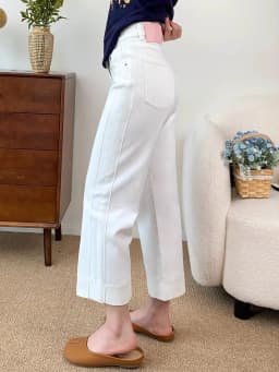 Women High Waist Wide Leg Pants Casual Loose Trousers Summer Solid Color Straight Fit Pocketed Ankle-Length Jeans