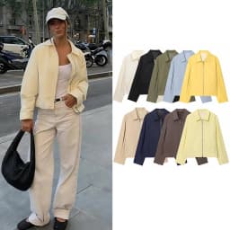 Women Casual Solid Zipper Coat Women Street Lapel Pockets Long Sleeve Simple Pleated Female Outwear Fashion Bomber Jacket
