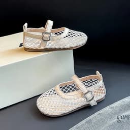 Children's Perforated Mesh Slip-on Shoes New Beige Breathable Boys' Girls' Leather Shoes Pink Soft Anti-slip Kids Baby Sandals