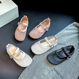 Children's Perforated Mesh Slip-on Shoes New Beige Breathable Boys' Girls' Leather Shoes Pink Soft Anti-slip Kids Baby Sandals