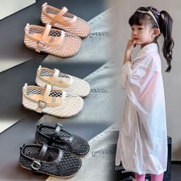 Children's Perforated Mesh Slip-on Shoes New Beige Breathable Boys' Girls' Leather Shoes Pink Soft Anti-slip Kids Baby Sandals