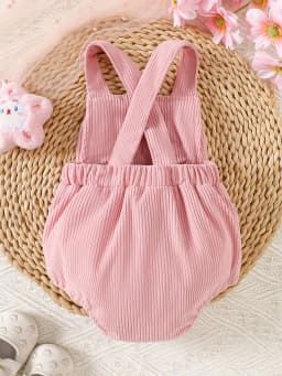 Cute Bunny Romper for Baby Girls, Soft Pink Pom-Pom Nose, Hand-Painted Embroidered Features, Newborn Easter Photo Shoot Outfit