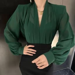 2026 Spring and Summer Fashion High End New Women's Sexy Shirt Design Sense High End Mesh Lantern Sleeve Chiffon Top