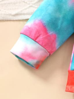 4-7 Year Girls' Set Round Neck Cartoon Cute Kitten Tie-Dye Long Sleeve+Long Pants 2Pcs/Set Girls' Spring and Autumn Fashion Set