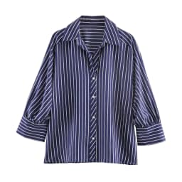 European and American style spring and summer new product women's clothing lapel bubble sleeve casual commuting striped shirt