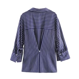 European and American style spring and summer new product women's clothing lapel bubble sleeve casual commuting striped shirt