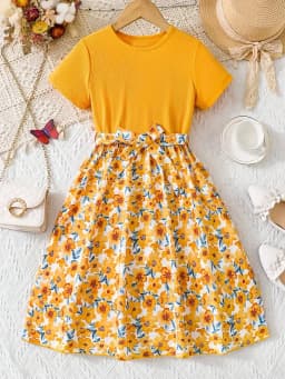2026 Summer New Collection, Children's and Women's Clothing, Small Flying Sleeve Printed Round Neck Cute Plush Dress