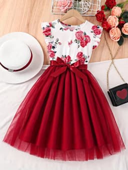 2026 Summer New Collection, Children's and Women's Clothing, Small Flying Sleeve Printed Round Neck Cute Plush Dress