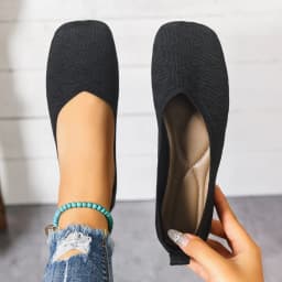 New 2026 Spring/autumn Square Toe Flat Office Boat Solid Color Knitted Slip on Shoes Casual Ballet Flats Shoes Women Loafers