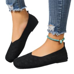 New 2026 Spring/autumn Square Toe Flat Office Boat Solid Color Knitted Slip on Shoes Casual Ballet Flats Shoes Women Loafers