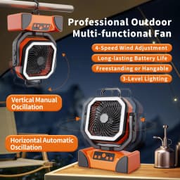 50000mAh Rechargeable Camping Fan with LED Light Remote Control Outdoor Hanging Fan for Tent Fishing Hurricane - 100H Runtime