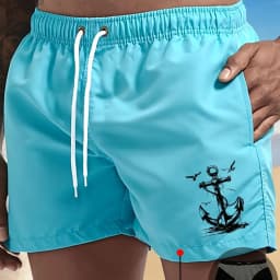 2026 New Men's Anchor Pattern Swim Trunks Quick-Drying Summer Beach Shorts Casual Swim Trunks