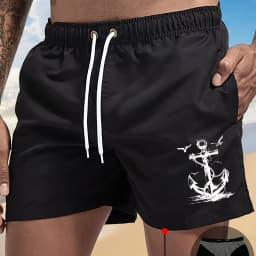 2026 New Men's Anchor Pattern Swim Trunks Quick-Drying Summer Beach Shorts Casual Swim Trunks