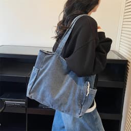 New Washed Denim Casual Women Shoulder Bag Large Capacity Daily Versatile Shopping Bag Solid Color Simple Ladies Handbags