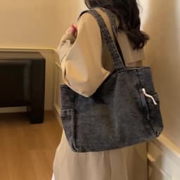 New Washed Denim Casual Women Shoulder Bag Large Capacity Daily Versatile Shopping Bag Solid Color Simple Ladies Handbags